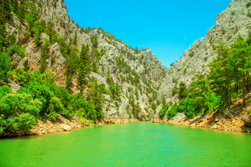 Green Canyon. Natural beauty of Turkey. Summer landscape with mountains and forest, turquoise lake.
