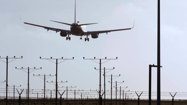 Plane landing at Los Angeles international airport (LAX) California USA, shot in 4k high resolution