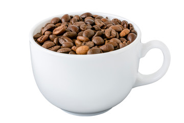 Coffee mug with coffee on a white background