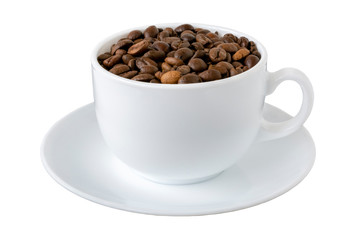 Coffee mug with coffee on a white background