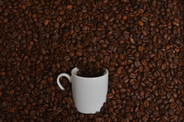 White coffee mug in fried beans