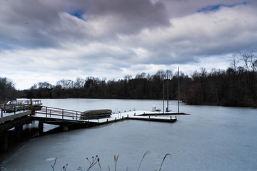 Fototapeta premium boats on frozen lake