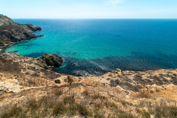 Fototapeta premium Beautiful azure sea near the mountain coast. Cape Fiolent, Sevastopol