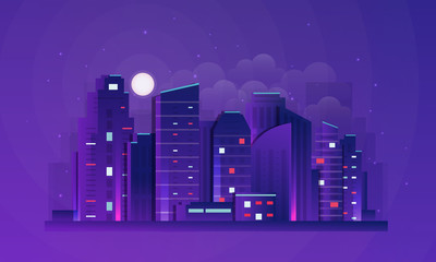 Night city illustration. Dark urban scape. Abstract background