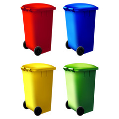 Bin trash isolated container. Street dustbin. Set of recycled sorting system trashcan. Vector collection.