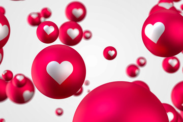 Heart emoji for facebook with red background, Social media balloon symbol with heart, Emoji 3d render 