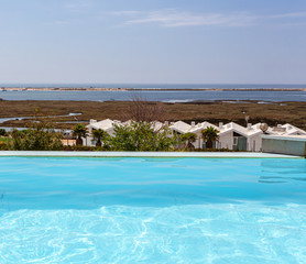 Modern luxury pool for tourists at the hotel.