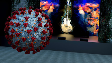 Coronavirus music stage 3d illustration