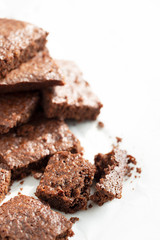 Vegan chocolate brownies chocolate plant based diet no animal products on dark background