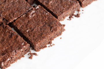 Vegan chocolate brownies chocolate plant based diet no animal products on dark background