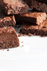Vegan chocolate brownies chocolate plant based diet no animal products on dark background