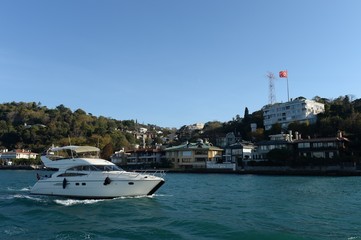 Motor yacht in the Bosphorus Strait. Istanbul