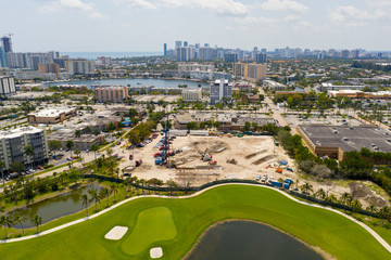 SLS Hallandale Resort construction site cranes and cement trucks