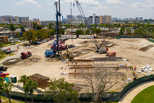SLS Hallandale Resort construction site cranes and cement trucks