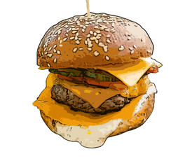 A delicious cheeseburger ready to be eaten.