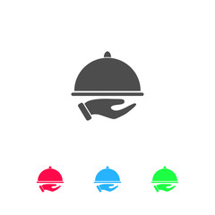 Restaurant cloche in hand the waiter icon flat