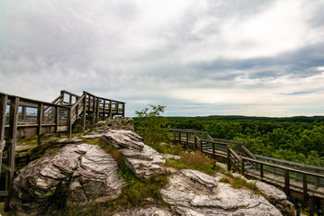 Viewing platform overlooking Castle Rock state park, Illinois, USA.