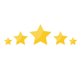 Five stars yellow color on white background. Consumer rating flat icon. Vector illustration