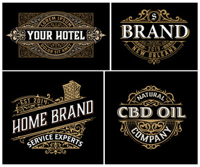 Set of 4 vintage logos with baroque ornaments.
