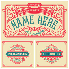 Set of 3 vintage logos with baroque ornaments.