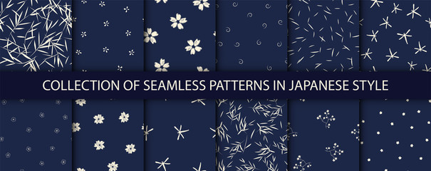 Set of 12 patterns in japanese style. Vector collection of asian backgrounds. - 338151537