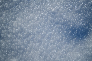 Texture of natural snow. View above the snow.