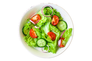  Healthy salad, leaves mix salad (mix micro greens, cucumber, tomato, onion, other ingredients). food background. copy space for text