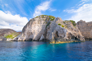 Fototapeta na wymiar Beautiful summer day on Navagio Beach and Shipwreck bay view point - Zakynthos, Ionian Islands - Greece