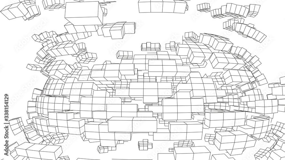 Poster tunnel or wormhole. digital 3d wireframe tunnel. 3d tunnel grid. network cyber technology. surrealis