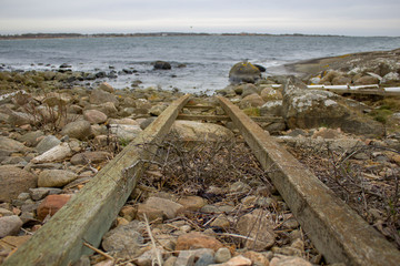 pile of clay tiles in a clearing in the forest