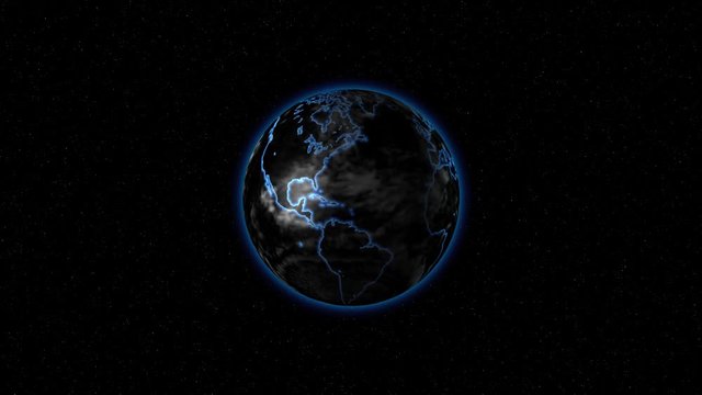 The earth with luminous continents rotates