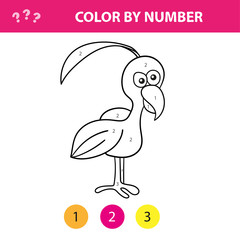 Educational children game. Color the picture by number. Coloring book with cute bird
