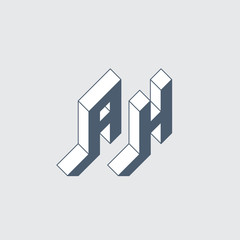 A and H - Monogram or logotype. AH - 2-letter code. Isometric 3d font for design. Three-dimension letters.