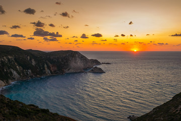 Fototapeta na wymiar Beautiful sunset in Petani Beach - Kefalonia, Ionian Islands - Greece