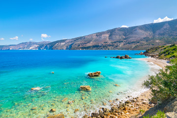 Naklejka na ściany i meble Beautiful view of Vouti Beach - Kefalonia, Ionian Islands - Greece
