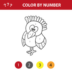 Educational children game. Color the picture by number. Coloring book with cute bird