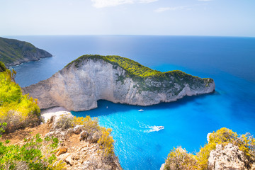 Beautiful summer day on Navagio Beach and Shipwreck bay view point - Zakynthos, Ionian Islands -...