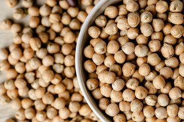 Raw cereals or beans in glass jars close up. Vegan and vegetarian food. Close up.