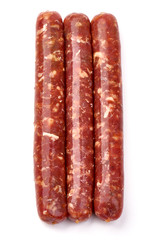 Fresh beef sausages, isolated on white background