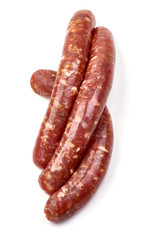 Fresh barbecue sausages, BBQ, isolated on white background