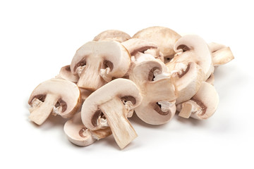 Fototapeta na wymiar Sliced Champignon mushrooms, isolated on white background