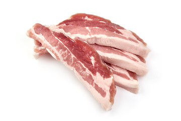 Sliced brisket, raw pork lard, isolated on white background