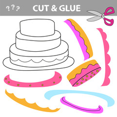 Education paper game for children. Cake. Use scissors and glue to create the image.