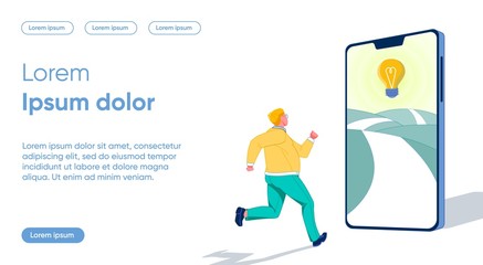 Full Man Runs to Idea and Looks at Path in Phone.