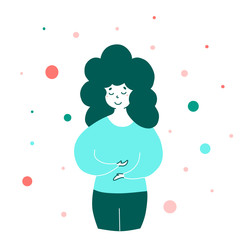 Girl feels healthy and happy vector character illustration.
