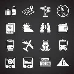Travel erelated icons set on background for graphic and web design. Creative illustration concept symbol for web or mobile app