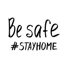 Fototapeta premium Cute vector hand drawn lettering about coronavirus, Covid-19, Stay Home, work in home. Pandemic protection. Quarantine positive doodle icons, home elements. Isolated on white background.
