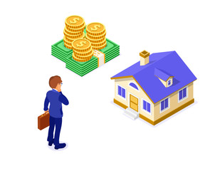 Sale Purchase Rent Mortgage House Isometric