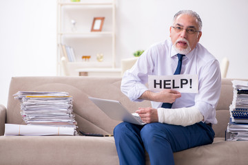 Aged businessman employee working from house