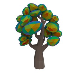 3d illustration of the low poly art tree
